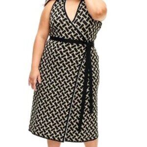 Diane Von Furstenberg Black White Sleeveless Collared No Sleeve Midi Wrap XXL